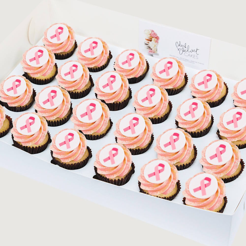 Breast Cancer Pink Ribbon Mini Cupcakes (24)