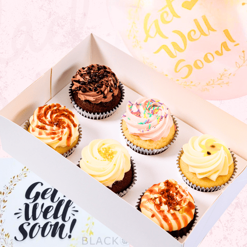 Get Well Soon Cupcake Gift Pack (6 Cupcakes, Balloon, Card)