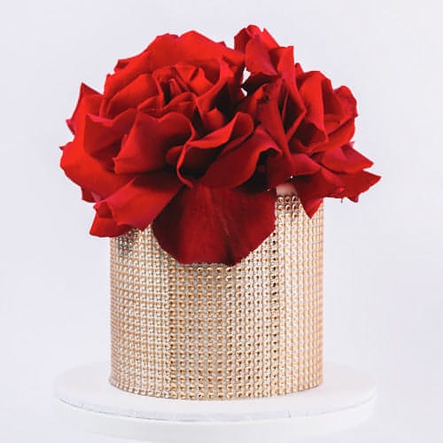 Gold Diamante Cake with Red Roses