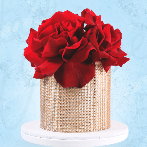 Gold Diamante Cake with Red Roses