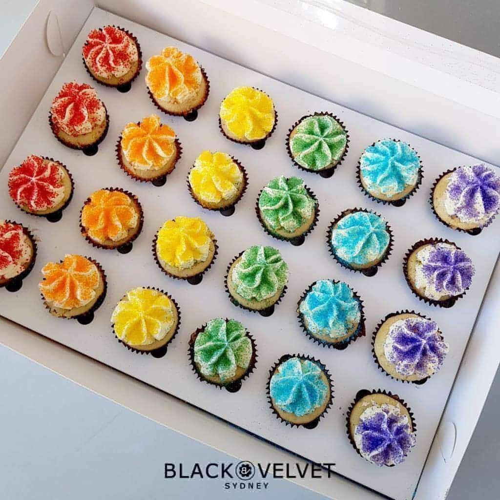 LOW GLUTEN Rainbow Block Mini Cupcakes (24)