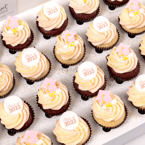 Pink Lady Graduation Mini Cupcakes (24)